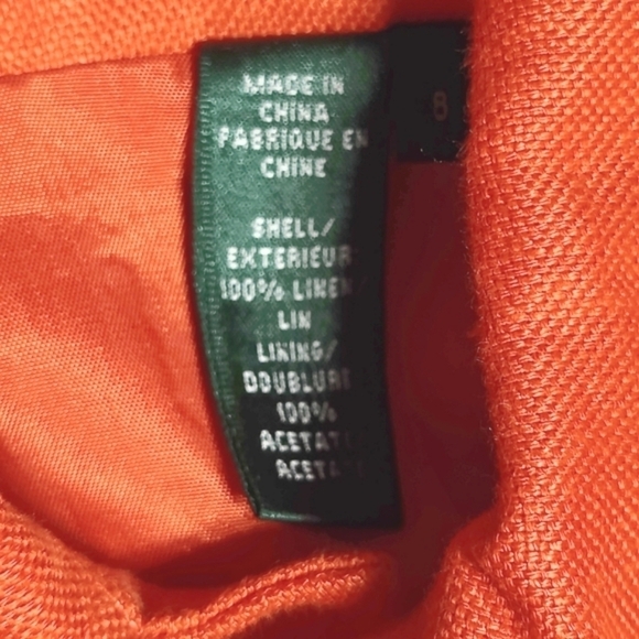 Lauren Ralph Lauren  Single Breasted 100% Linen Lined Orange Jacket Women Size 8 - Picture 13 of 14